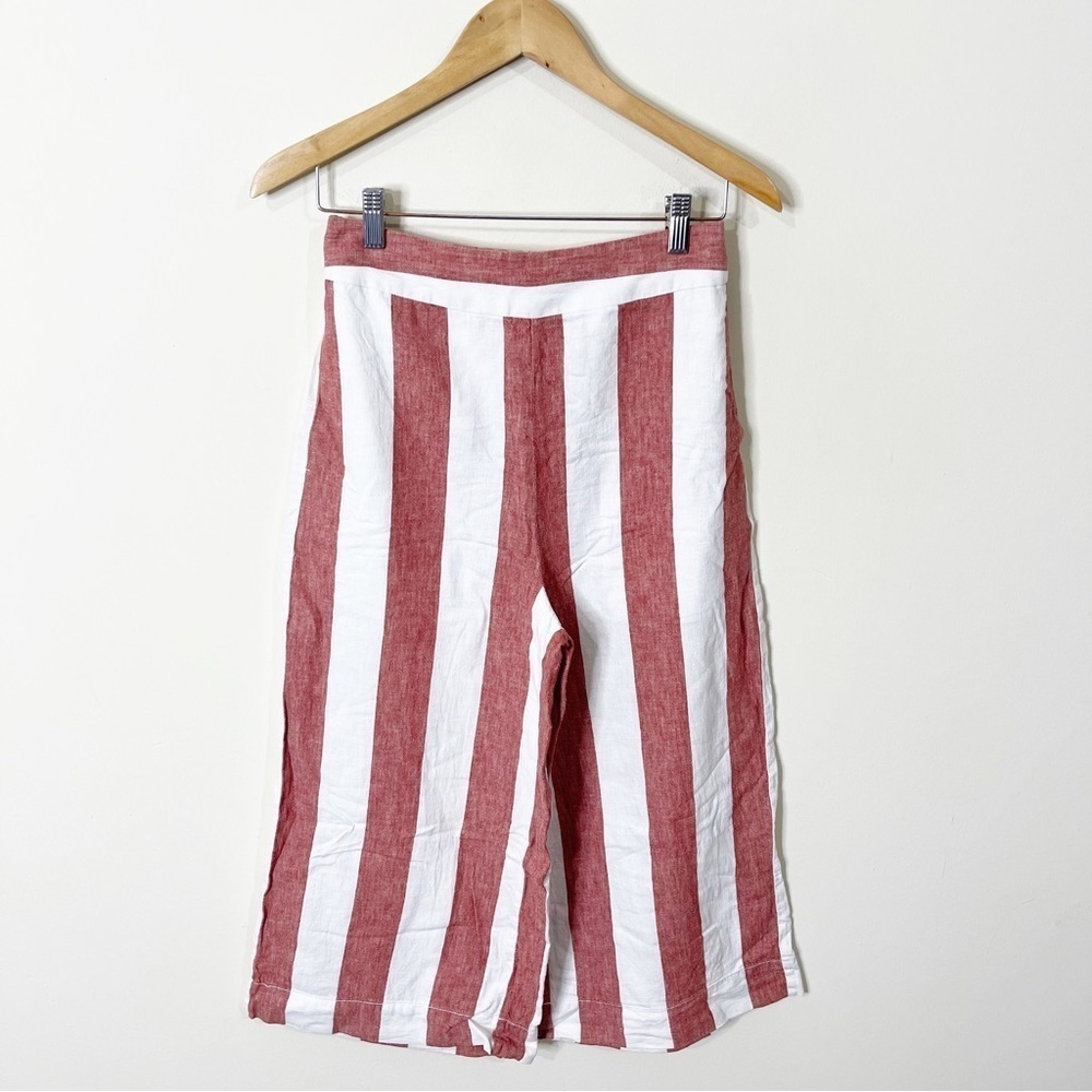 Madewell Linen Huston Pull-On Crop Pants in Bold Stripe Size Small - Picture 2 of 7